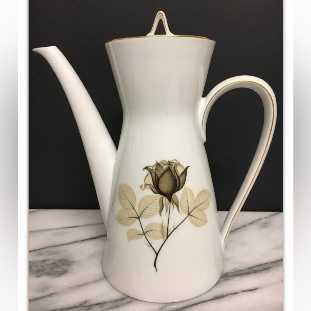 Rosenthal Shadow Rose Coffee Pot Germany Blutenspiel White Porcelain Mid Century
